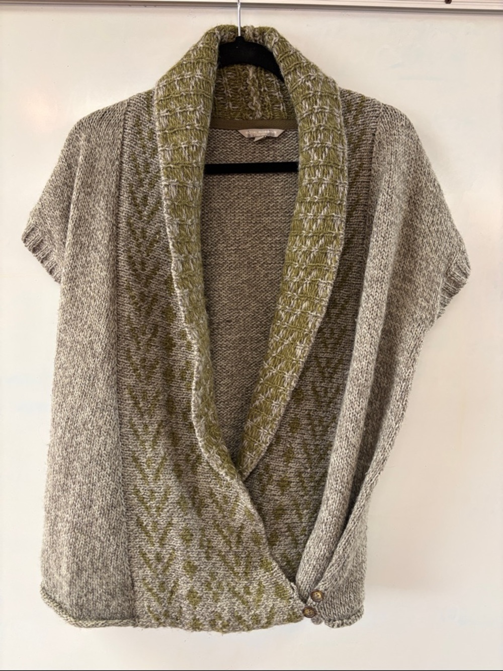 Royal Robbins Olive and Gray Open-Front Shawl Collar Cardigan